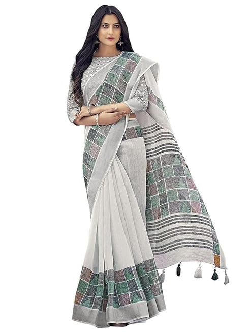 Siril Women'S Printed Cotton Saree With Unstitched Blouse Piece